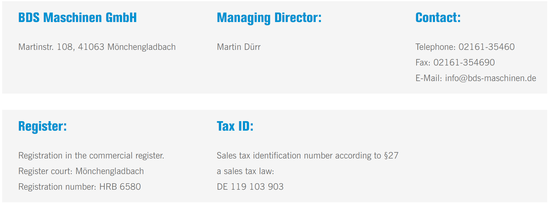 Imprint BDS Maschinen GmbH